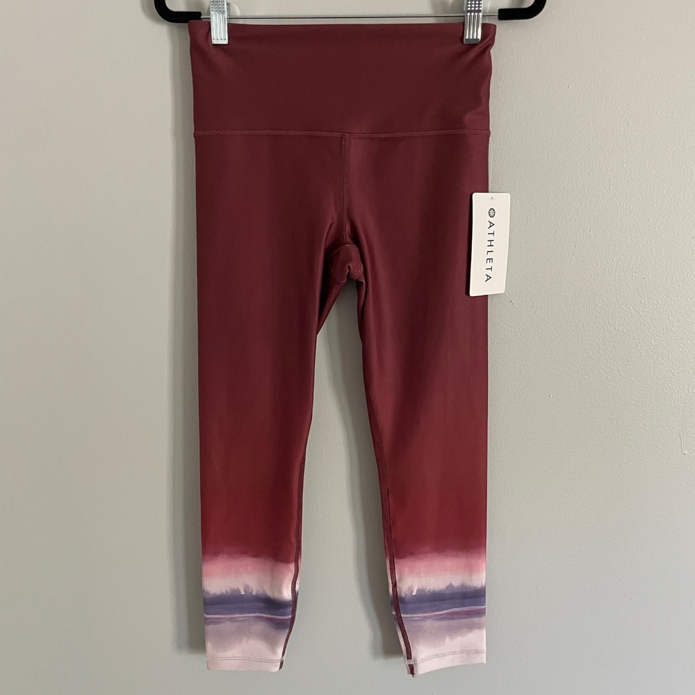 Athleta Elation 7/8 Tight Women S Burgundy Watercolor Hem Ultra High Rise Yoga‎